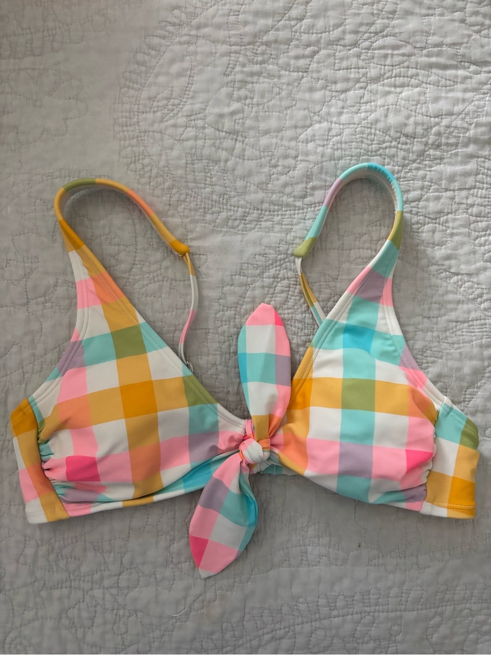 Target Plaid Tie-Front Bikini Top in Yellow, Pink, Blue & White